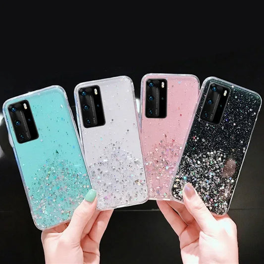 Clear Glitter Epoxy Phone Case For Samsung Soft Back Cover